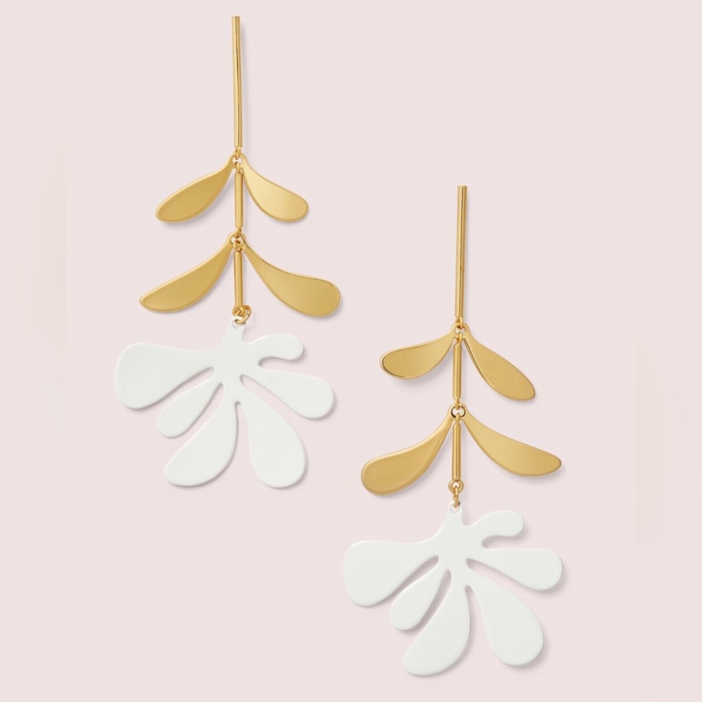 Kate Spade New York Earrings Linear Botanical Garden White and Gold